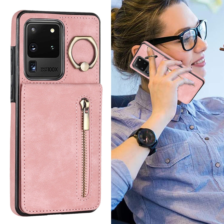 Retro Ring and Zipper RFID Card Slot Phone Case, For Samsung Galaxy S20 Ultra