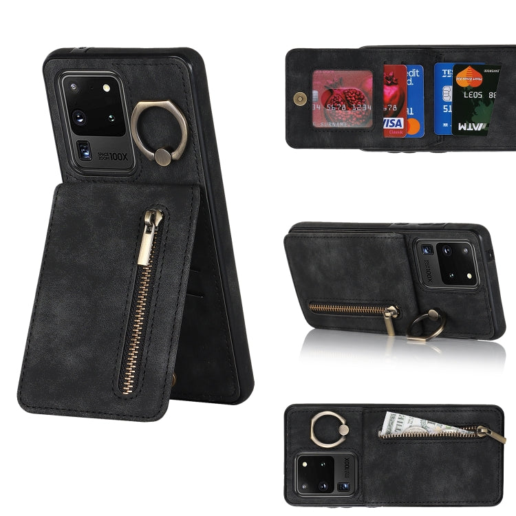 Retro Ring and Zipper RFID Card Slot Phone Case, For Samsung Galaxy S20 Ultra