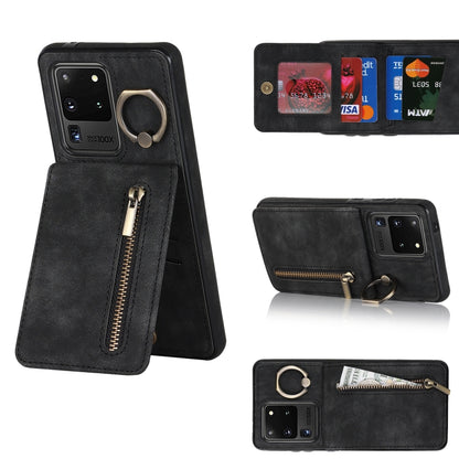 Retro Ring and Zipper RFID Card Slot Phone Case, For Samsung Galaxy S20 Ultra