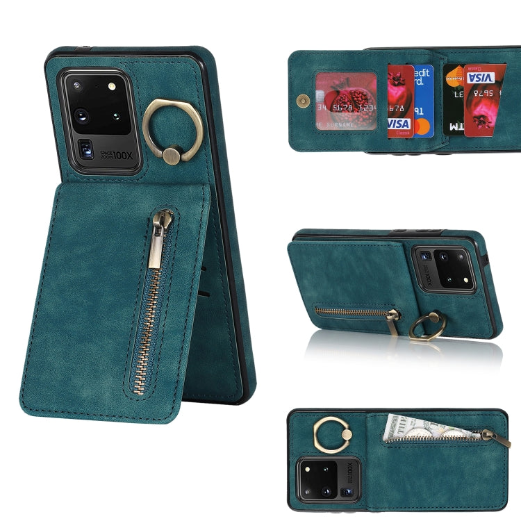Retro Ring and Zipper RFID Card Slot Phone Case, For Samsung Galaxy S20 Ultra