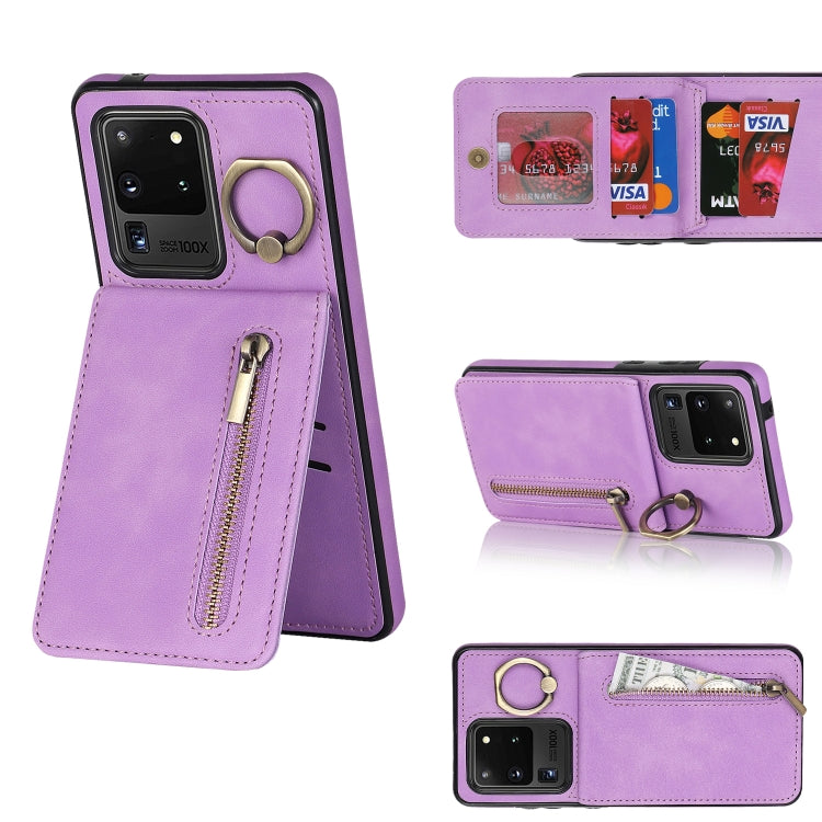 Retro Ring and Zipper RFID Card Slot Phone Case, For Samsung Galaxy S20 Ultra