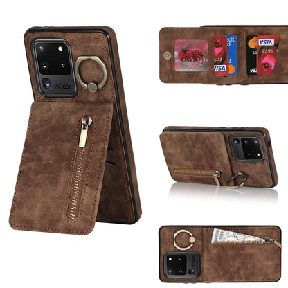 Retro Ring and Zipper RFID Card Slot Phone Case, For Samsung Galaxy S20 Ultra