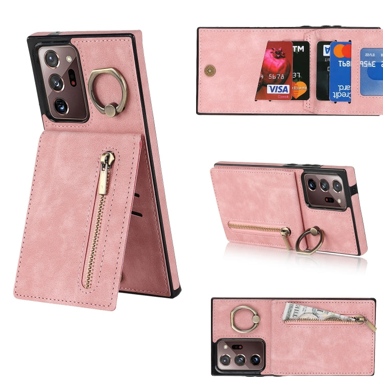 Retro Ring and Zipper RFID Card Slot Phone Case, For Samsung Galaxy Note20 Ultra