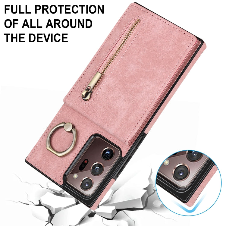 Retro Ring and Zipper RFID Card Slot Phone Case, For Samsung Galaxy Note20 Ultra