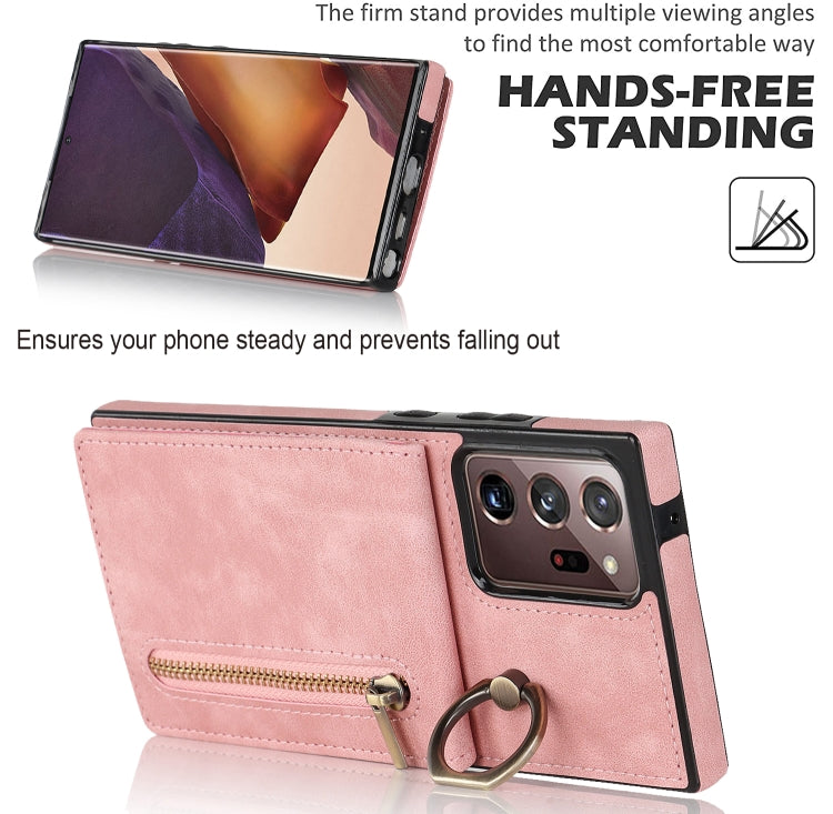Retro Ring and Zipper RFID Card Slot Phone Case, For Samsung Galaxy Note20 Ultra