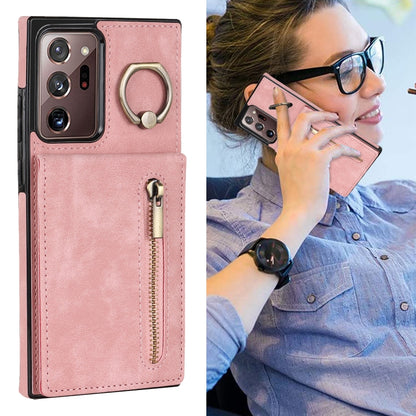 Retro Ring and Zipper RFID Card Slot Phone Case, For Samsung Galaxy Note20 Ultra