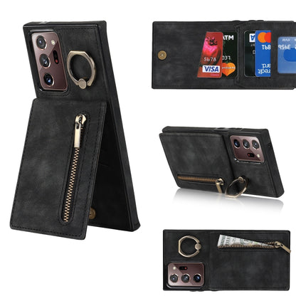 Retro Ring and Zipper RFID Card Slot Phone Case, For Samsung Galaxy Note20 Ultra