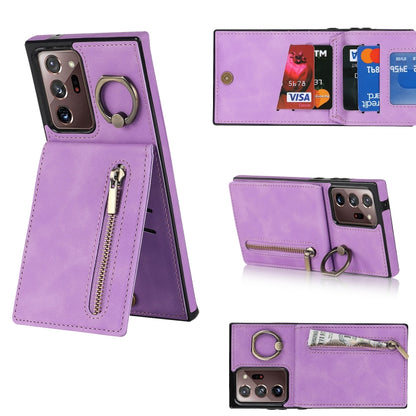 Retro Ring and Zipper RFID Card Slot Phone Case, For Samsung Galaxy Note20 Ultra