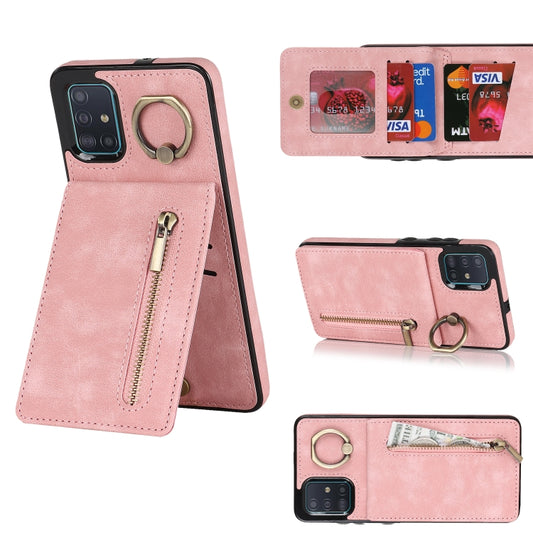 Retro Ring and Zipper RFID Card Slot Phone Case, For Samsung Galaxy A51 4G