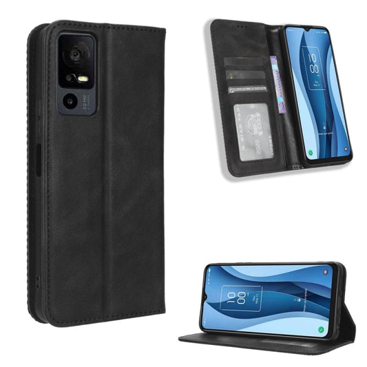 Magnetic Buckle Retro Texture Leather Phone Case, Compatible with TCL 40 XE 5G