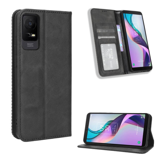 Magnetic Buckle Retro Texture Leather Phone Case, Compatible with TCL ION X