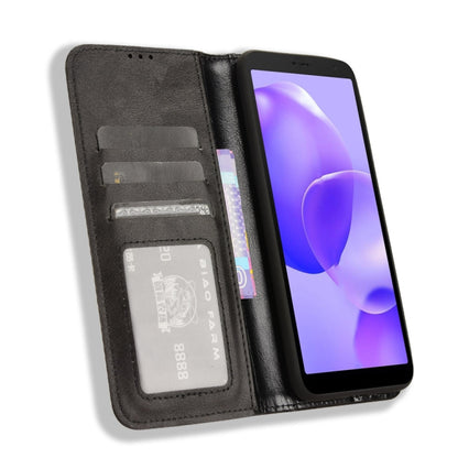 Magnetic Buckle Retro Texture Leather Phone Case, Compatible with TCL 502