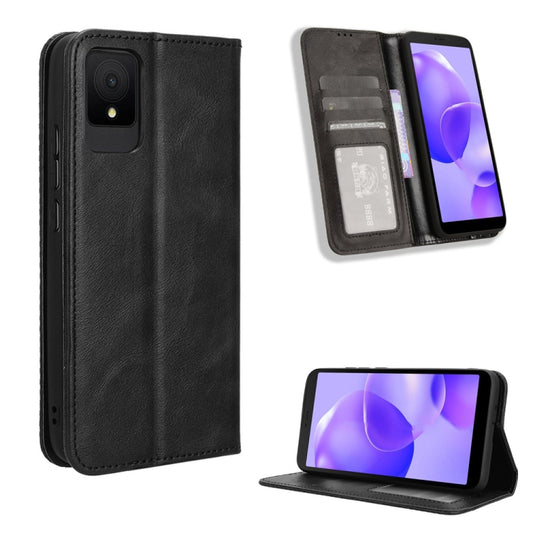 Magnetic Buckle Retro Texture Leather Phone Case, Compatible with TCL 502