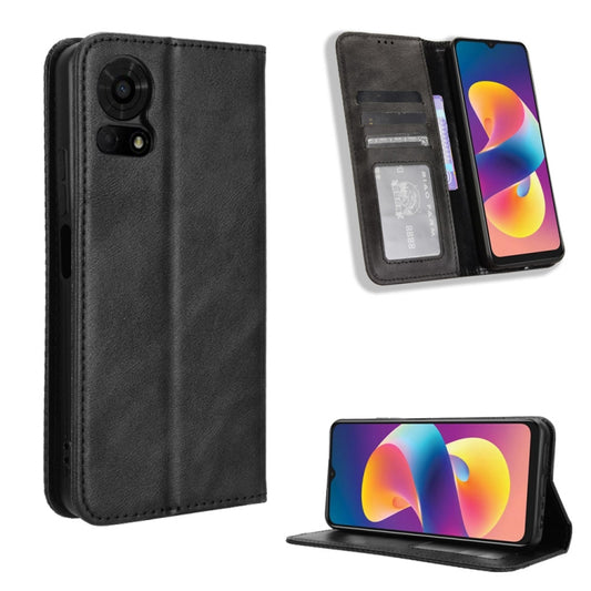 Magnetic Buckle Retro Texture Leather Phone Case, Compatible with TCL 50 LE