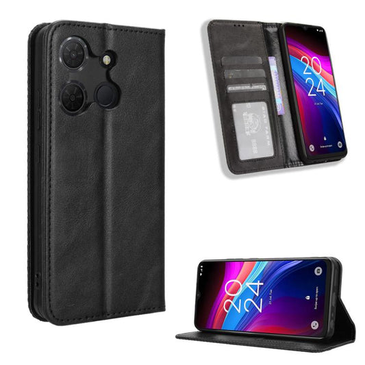 Magnetic Buckle Retro Texture Leather Phone Case, Compatible with TCL 503