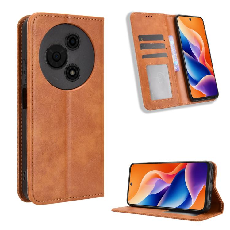 Magnetic Buckle Retro Texture Leather Phone Case, Compatible with TCL 605 / 60 SE
