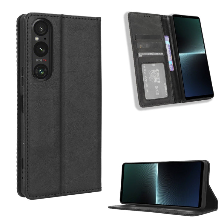Magnetic Buckle Retro Texture Leather Phone Case, Compatible with Sony Xperia 1 V