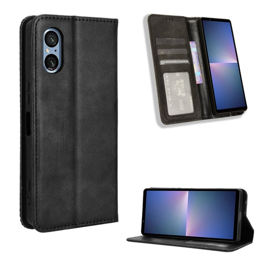Magnetic Buckle Retro Texture Leather Phone Case, Compatible with Sony Xperia 5 V 2023