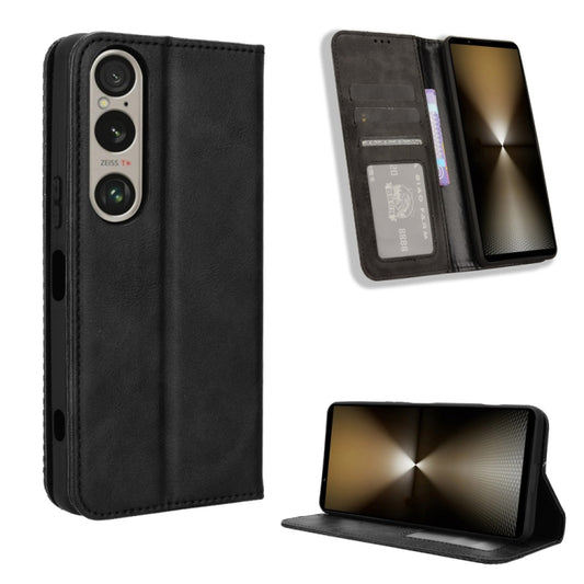 Magnetic Buckle Retro Texture Leather Phone Case, Compatible with Sony Xperia 1 VI 2024