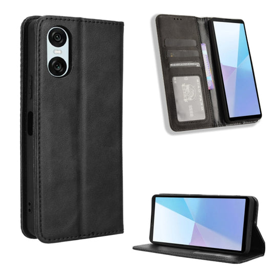 Magnetic Buckle Retro Texture Leather Phone Case, Compatible with Sony Xperia 10 VI 2024