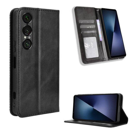 Magnetic Buckle Retro Texture Leather Phone Case, Compatible with Sony Xperia 1 VII