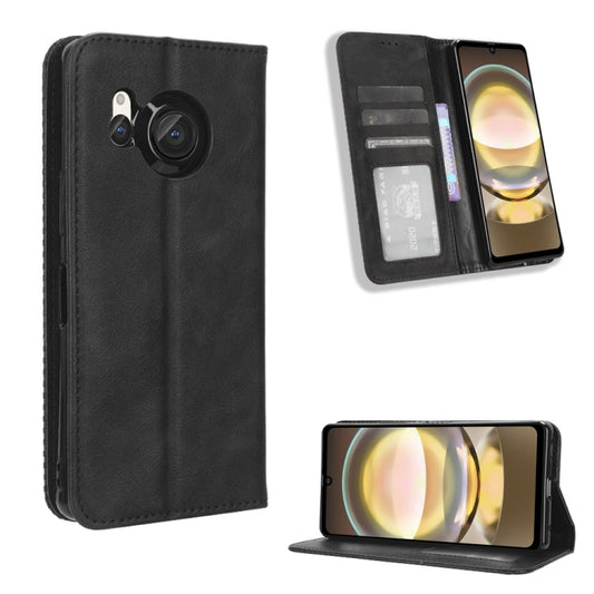 Magnetic Buckle Retro Texture Leather Phone Case, Compatible with Sharp Aquos R8