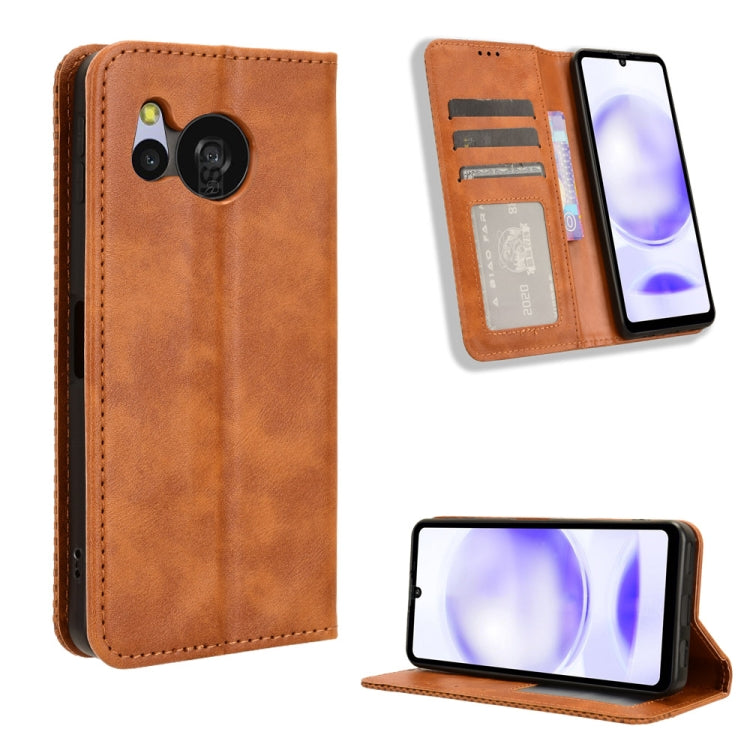 Magnetic Buckle Retro Texture Leather Phone Case, Compatible with Sharp Aquos Sense8