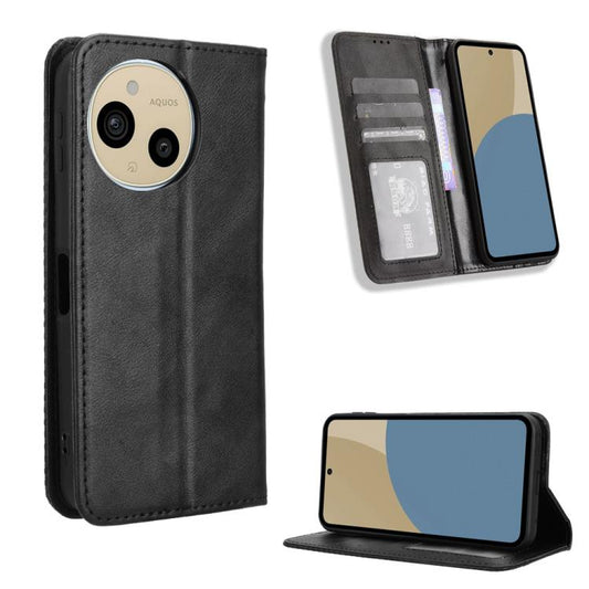 Magnetic Buckle Retro Texture Leather Phone Case, Compatible with Sharp Aquos Sense9