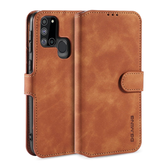 DG.MING Retro Oil Side Horizontal Flip Case with Holder & Card Slots & Wallet, Compatible with Samsung Galaxy A21s