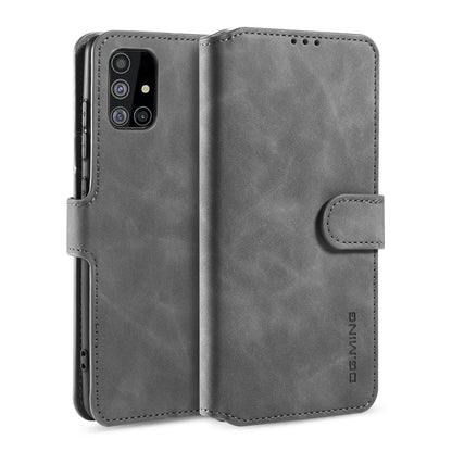 DG.MING Retro Oil Side Horizontal Flip Case with Holder & Card Slots & Wallet, Compatible with Samsung Galaxy A51 5G