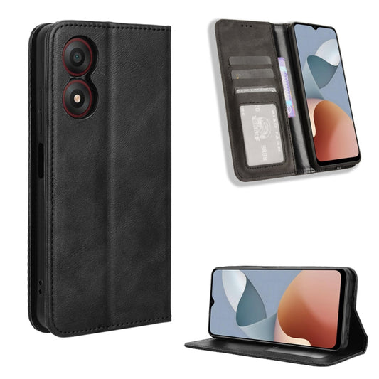 Magnetic Buckle Retro Texture Leather Phone Case, For ZTE Blade A34