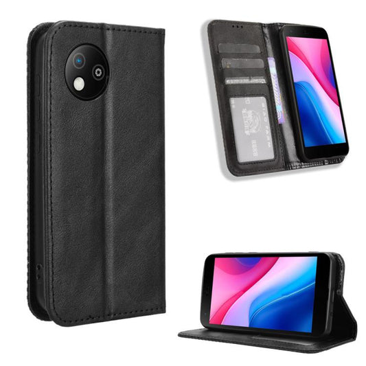 Magnetic Buckle Retro Texture Leather Phone Case, For ZTE Blade A35 Lite