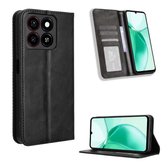 Magnetic Buckle Retro Texture Leather Phone Case, For ZTE Blade A35