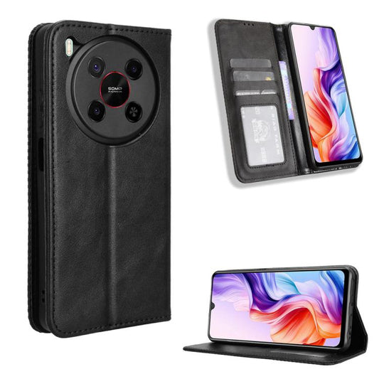 Magnetic Buckle Retro Texture Leather Phone Case, For ZTE Blade V70 Max