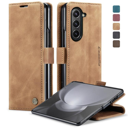 CaseMe-013 Multifunctional Retro Frosted Leather Phone Case, Compatible with Samsung Galaxy Z Fold5