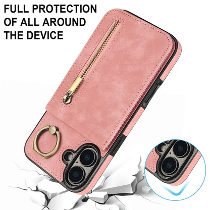 Retro Ring and Zipper RFID Card Slot Phone Case, For iPhone 16 Plus