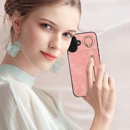 Retro Ring and Zipper RFID Card Slot Phone Case, For iPhone 16 Plus