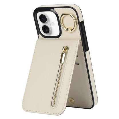 Retro Ring and Zipper RFID Card Slot Phone Case, For iPhone 16 Plus