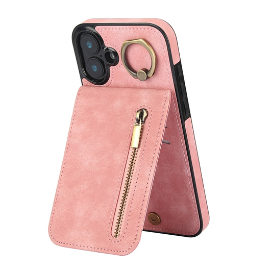 Retro Ring and Zipper RFID Card Slot Phone Case, For iPhone 16