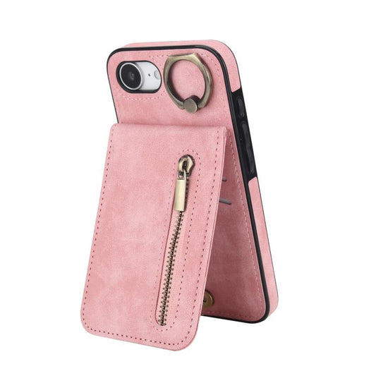 Retro Ring and Zipper RFID Card Slot Phone Case, For iPhone 16e