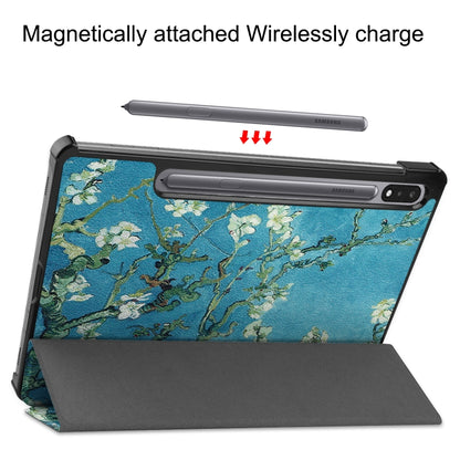 Colored Drawing Pattern Horizontal Flip Leather Case with Three-folding Holder & Sleep / Wake-up Function, For Samsung Galaxy Tab S7 T870