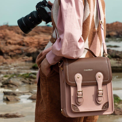 Cwatcun D81 Retro Camera Crossbody Bag Vintage PU Leather Waterproof Camera Handbag