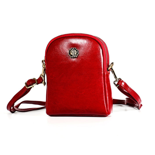6062 Lady Retro Oil Wax Leather Shoulder Bag Small Phone bag, 6062 Red