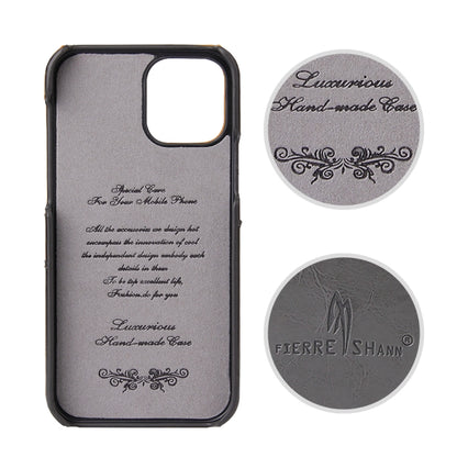 Fierre Shann Retro Oil Wax Texture PU Leather Case with Card Slots, Compatible with iPhone 12 / 12 Pro