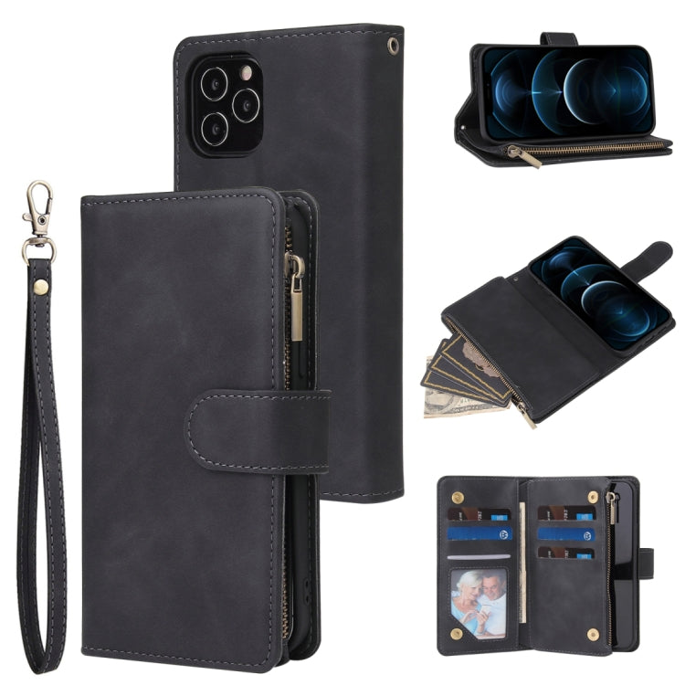 Multifunctional Retro Frosted Horizontal Flip Leather Case with Card Slot & Holder & Zipper Wallet & Photo Frame & Lanyard, For iPhone 12 Pro Max