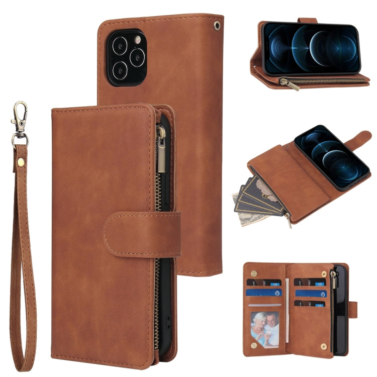 Multifunctional Retro Frosted Horizontal Flip Leather Case with Card Slot & Holder & Zipper Wallet & Photo Frame & Lanyard, For iPhone 12 Pro Max