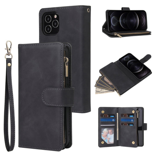 Multifunctional Retro Frosted Horizontal Flip Leather Case with Card Slot & Holder & Zipper Wallet & Photo Frame & Lanyard, For iPhone 12 / 12 Pro