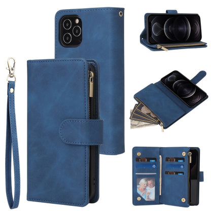 Multifunctional Retro Frosted Horizontal Flip Leather Case with Card Slot & Holder & Zipper Wallet & Photo Frame & Lanyard, For iPhone 12 / 12 Pro