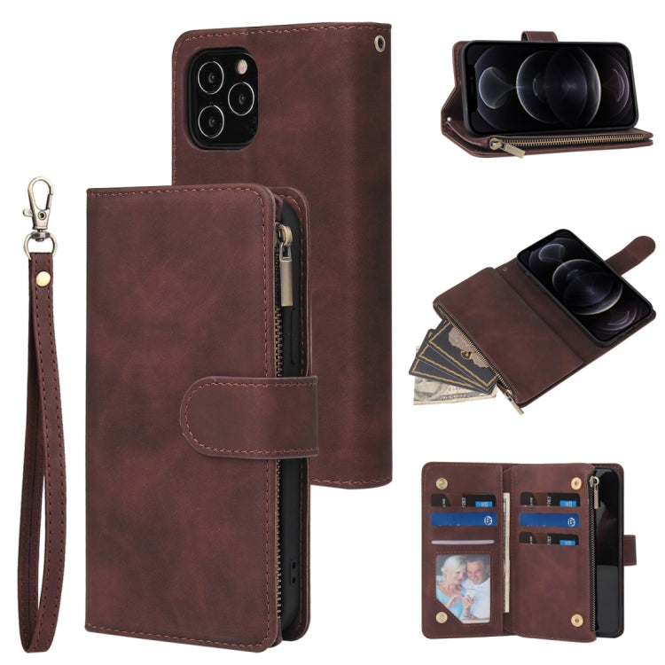 Multifunctional Retro Frosted Horizontal Flip Leather Case with Card Slot & Holder & Zipper Wallet & Photo Frame & Lanyard, For iPhone 12 / 12 Pro