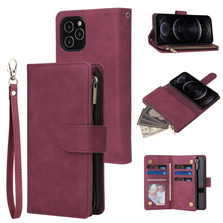 Multifunctional Retro Frosted Horizontal Flip Leather Case with Card Slot & Holder & Zipper Wallet & Photo Frame & Lanyard, For iPhone 12 / 12 Pro